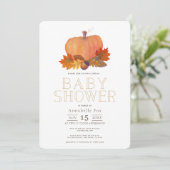 Invitation Orange Citrouille Automne quitte Baby shower virtu (Debout devant)