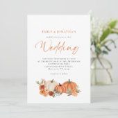 Invitation Orange Citrouille Autumn Florals Mariage (Debout devant)
