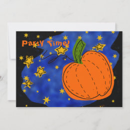 Invitation Orange Citrouille Bleu Étoiles de nuit Or