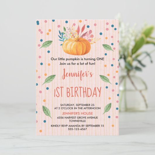 Invitation orange Citrouille d'aquarelle (Debout devant)
