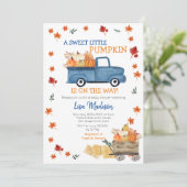 Invitation Orange Citrouille Truck Baby shower fille Invitati (Debout devant)