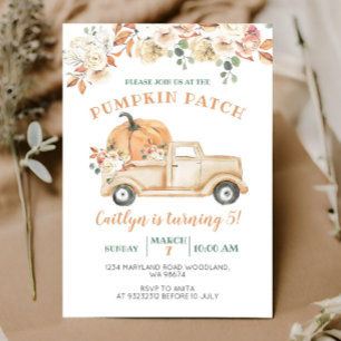 Invitation Orange Citrouille Truck Patch 5e fête d'anniversai