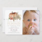 Invitation Orange Citrouille & White Dahlia Photo 1er Anniver (Devant)