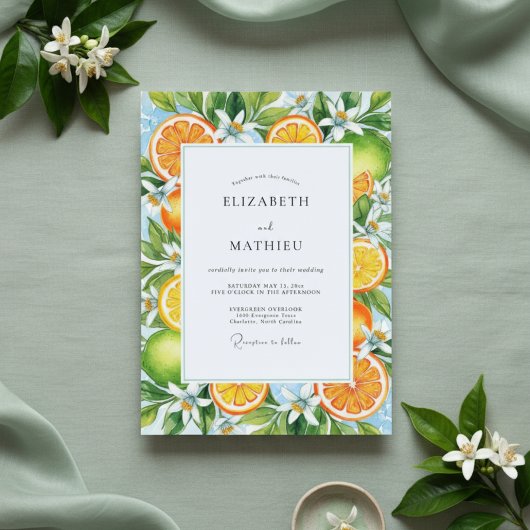 Invitation Orange Citrus Blossom Wedding