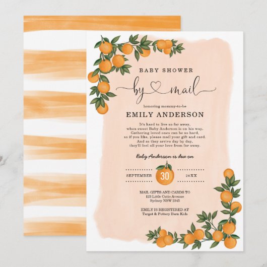 Invitation Orange Citrus Cutie Baby shower Par Mise En Quaran (Devant / Derrière)