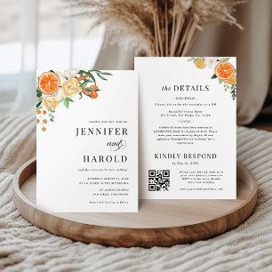 Invitation Orange Citrus Floral Minimal Tout en un seul Maria