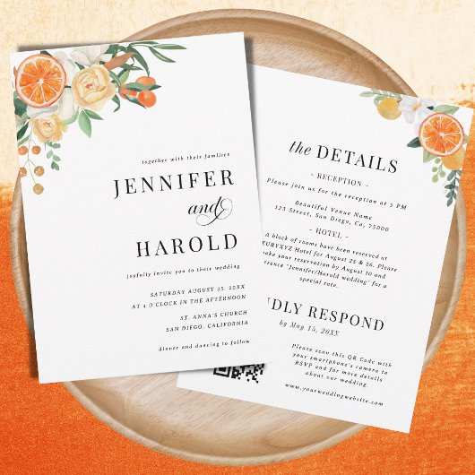 Invitation Orange Citrus Floral Minimal Tout en un seul Maria