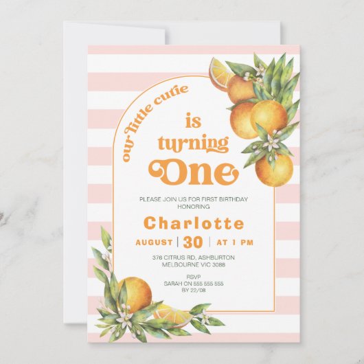Invitation Orange Citrus Little Cutie Un 1er anniversaire (Devant)