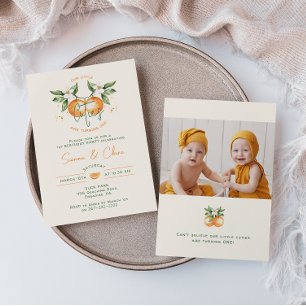 Invitation Orange Citrus Petits Agrumes Jumeaux Photo Anniver