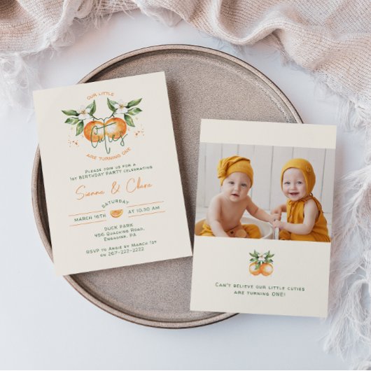 Invitation Orange Citrus Petits Agrumes Jumeaux Photo Anniver