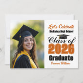 Invitation Orange Class of 2026 Photo Graduation Party (Devant)