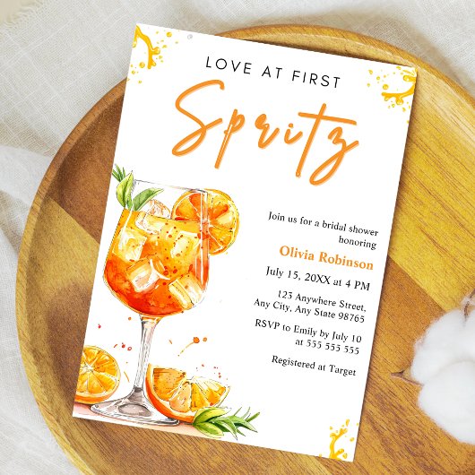 Invitation Orange Cocktail Love at First Spritz Bridal Shower