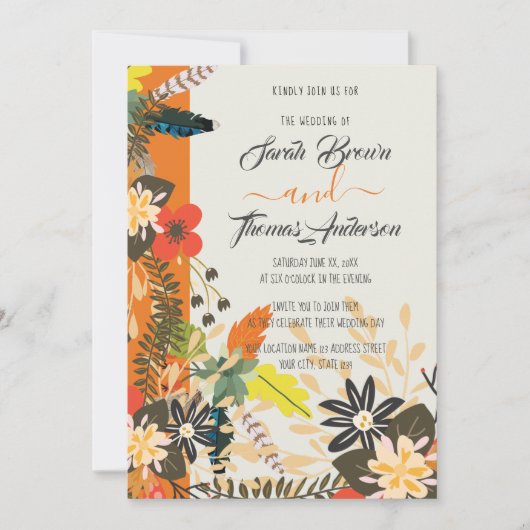 INVITATION ORANGE COLORÉ BOHO FLORAL (Devant)