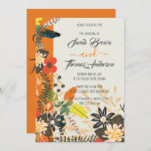 INVITATION ORANGE COLORÉ BOHO FLORAL (Devant / Derrière)