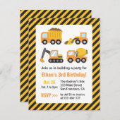 Invitation Orange Construction Véhicules Anniversaire de enfa (Devant / Derrière)