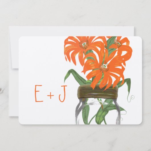 Invitation Orange Coral Mason Jar Rustic Barne Mariage (Dos)