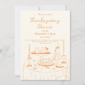 Invitation Orange & Crème Doodle Thanksgiving à la main (Devant)