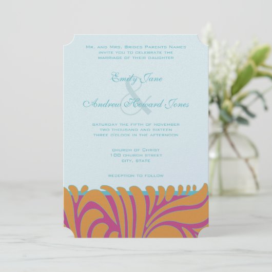 Invitation Orange Crush Aqua Fuchsia tourbillonne sur l'argen (Debout devant)