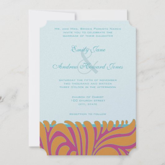 Invitation Orange Crush Aqua Fuchsia tourbillonne sur l'argen (Devant)