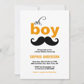 Invitation Orange Cute C'est un Baby shower de moustache garç (Devant)