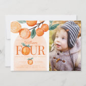 Invitation Orange Cutie quatre ans fête d'anniversaire (Devant)