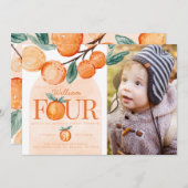 Invitation Orange Cutie quatre ans fête d'anniversaire (Devant / Derrière)