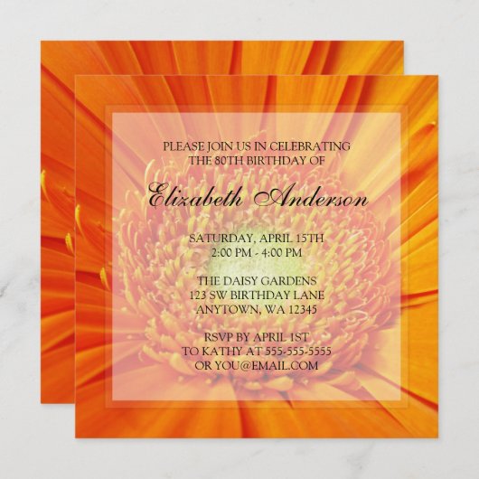 Invitation Orange Daisy 80e anniversaire (Devant / Derrière)