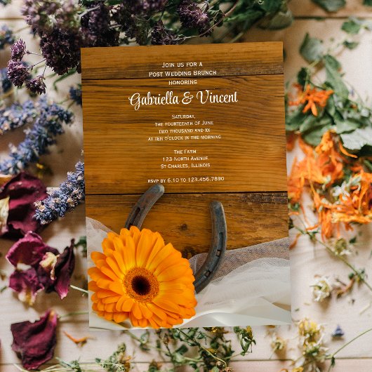 Invitation Orange Daisy Horseshoe Western Post Mariage Brunch