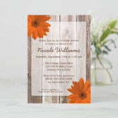 Invitation Orange Daisy Rustic Barn Wood Fête de l'mariée (Debout devant)
