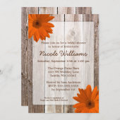 Invitation Orange Daisy Rustic Barn Wood Fête de l'mariée (Devant / Derrière)