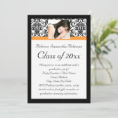 Invitation Orange Damask Photo Girl's Graduation (Debout devant)