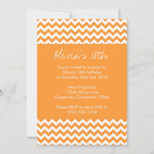 Invitation orange d'anniversaire de Chevron (Devant)