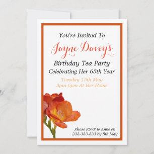 Invitation orange d'anniversaire de fleur de