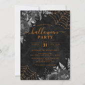 Invitation Orange Dark Éffrayant Floral Cobwebs Halloween Par (Devant)