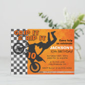 Invitation Orange de fête d'anniversaire de garçons de vélo (Debout devant)