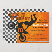 Invitation Orange de fête d'anniversaire de garçons de vélo (Devant / Derrière)