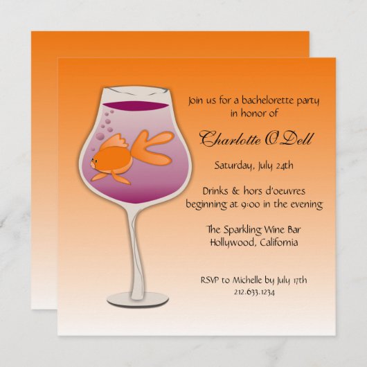 Invitation orange de poisson rouge; bachelorette (Devant / Derrière)