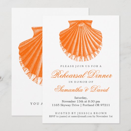 Invitation Orange de Shell de feston de dîner de répétition (Devant / Derrière)