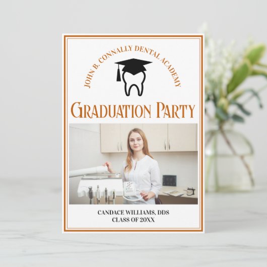 Invitation Orange Dental School Photo Custom Graduation Party (Debout devant)