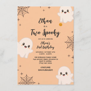 Invitation Orange Deux Fantôme Mignon Halloween Deuxième Anni