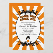 Invitation Orange d'invitation de carnaval de cirque (Devant / Derrière)