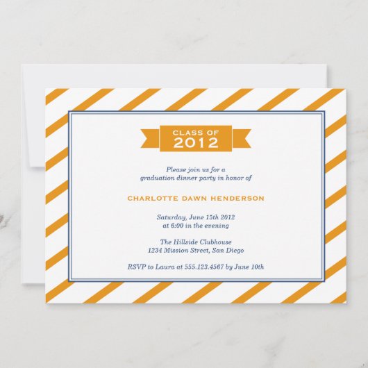 Invitation orange d'obtention du diplôme de rayure (Devant)
