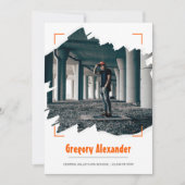 Invitation Orange Edgy Abstrait Brushstroke Photo Graduation (Devant)
