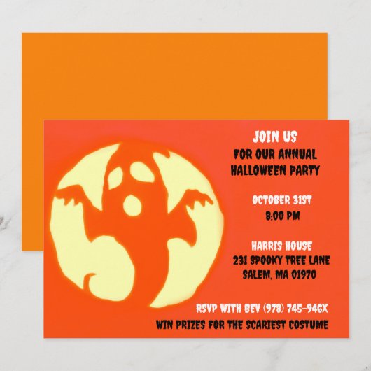 Invitation Orange Éffrayant Halloween Ghomajorité (Devant / Derrière)