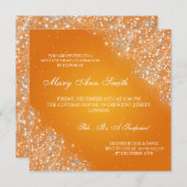 Invitation Orange élégante de parties scintillantes de (Devant / Derrière)