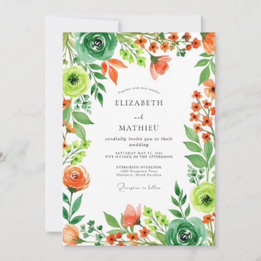 Invitation Orange Emerald Green Sparkling Spring Wedding (Devant)