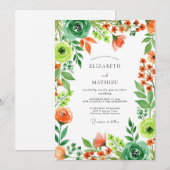 Invitation Orange Emerald Green Sparkling Spring Wedding (Devant / Derrière)