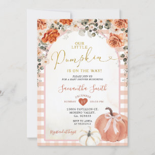 Invitation Orange En vichy Floral Citrouille Baby shower d'au
