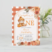 Invitation Orange En vichy Notre Petit Citrouille 1er Anniver (Debout devant)