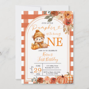 Invitation Orange En vichy Notre Petit Citrouille 1er Anniver